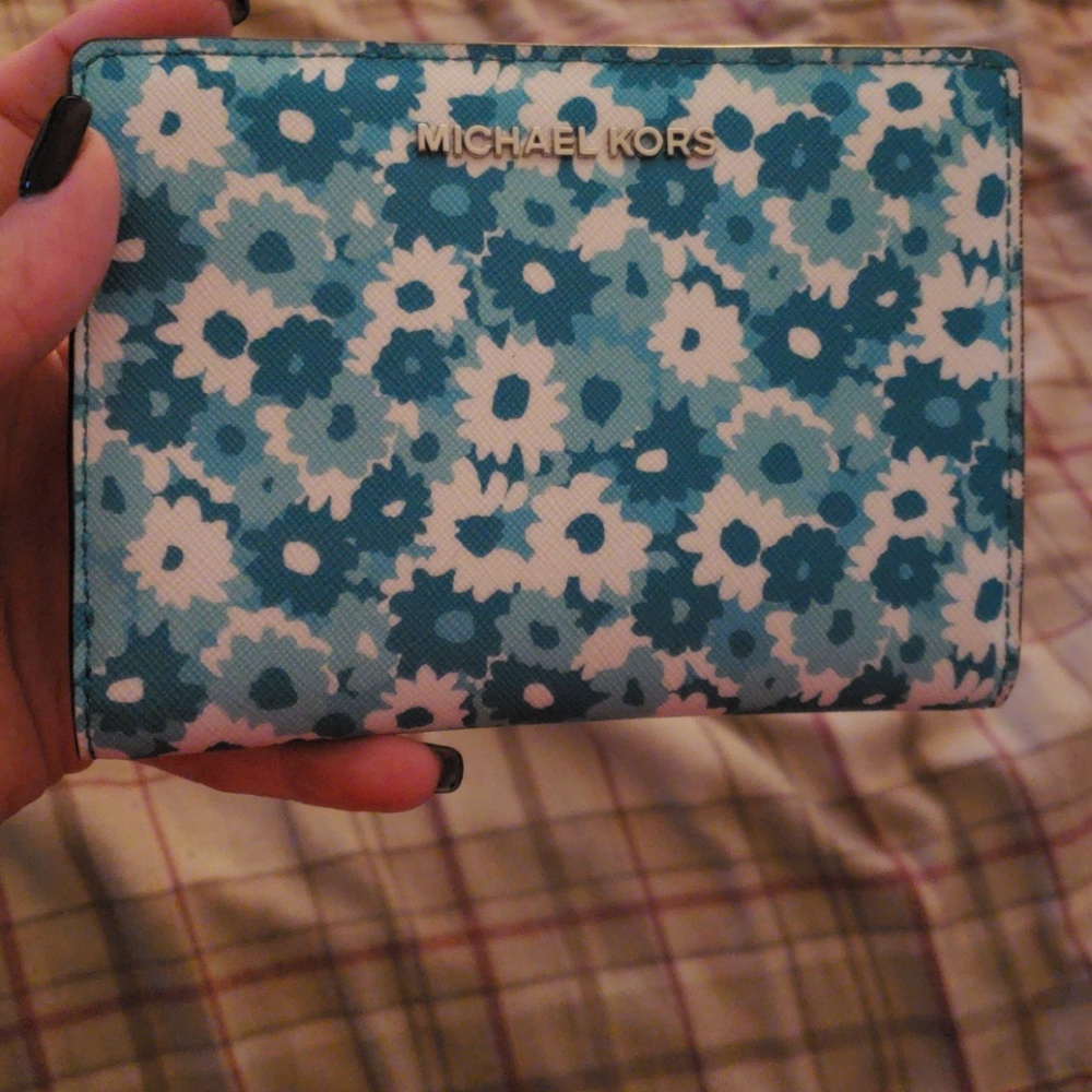 Michael Kors blue flowered wallet and card holder